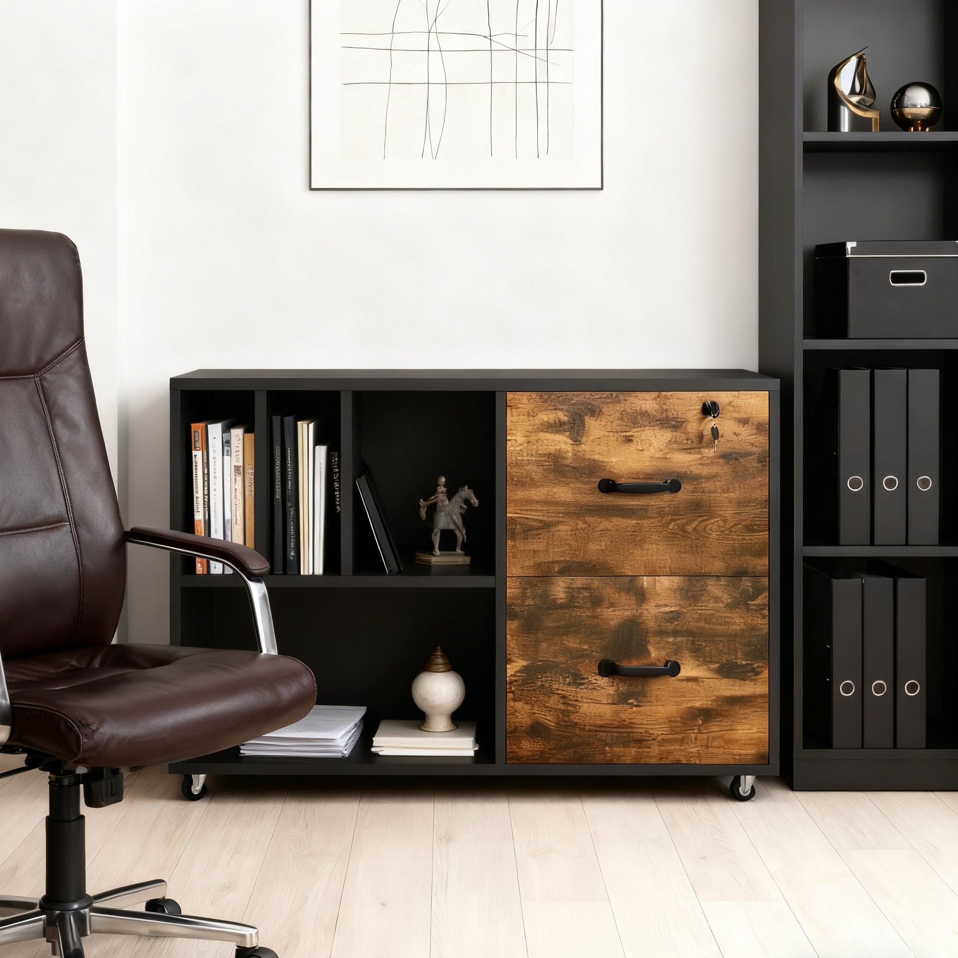 Modern Designer New Two-tone Wooden Filing Cabinet With Lock 