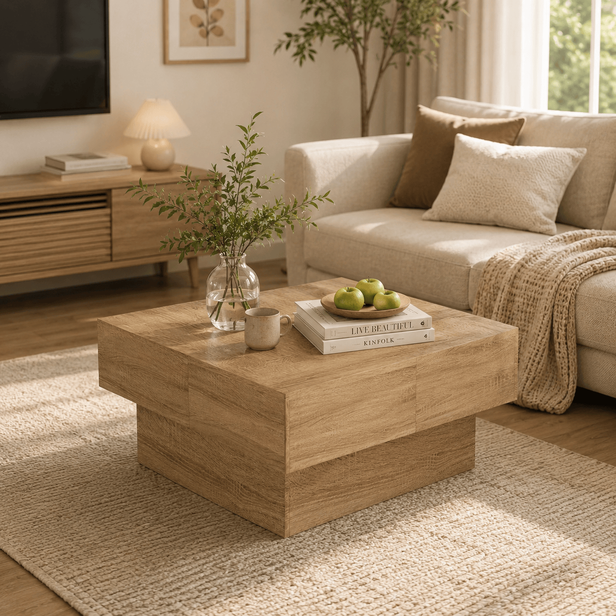 Rustic Practical Coffee Table with Extending Tray - front view