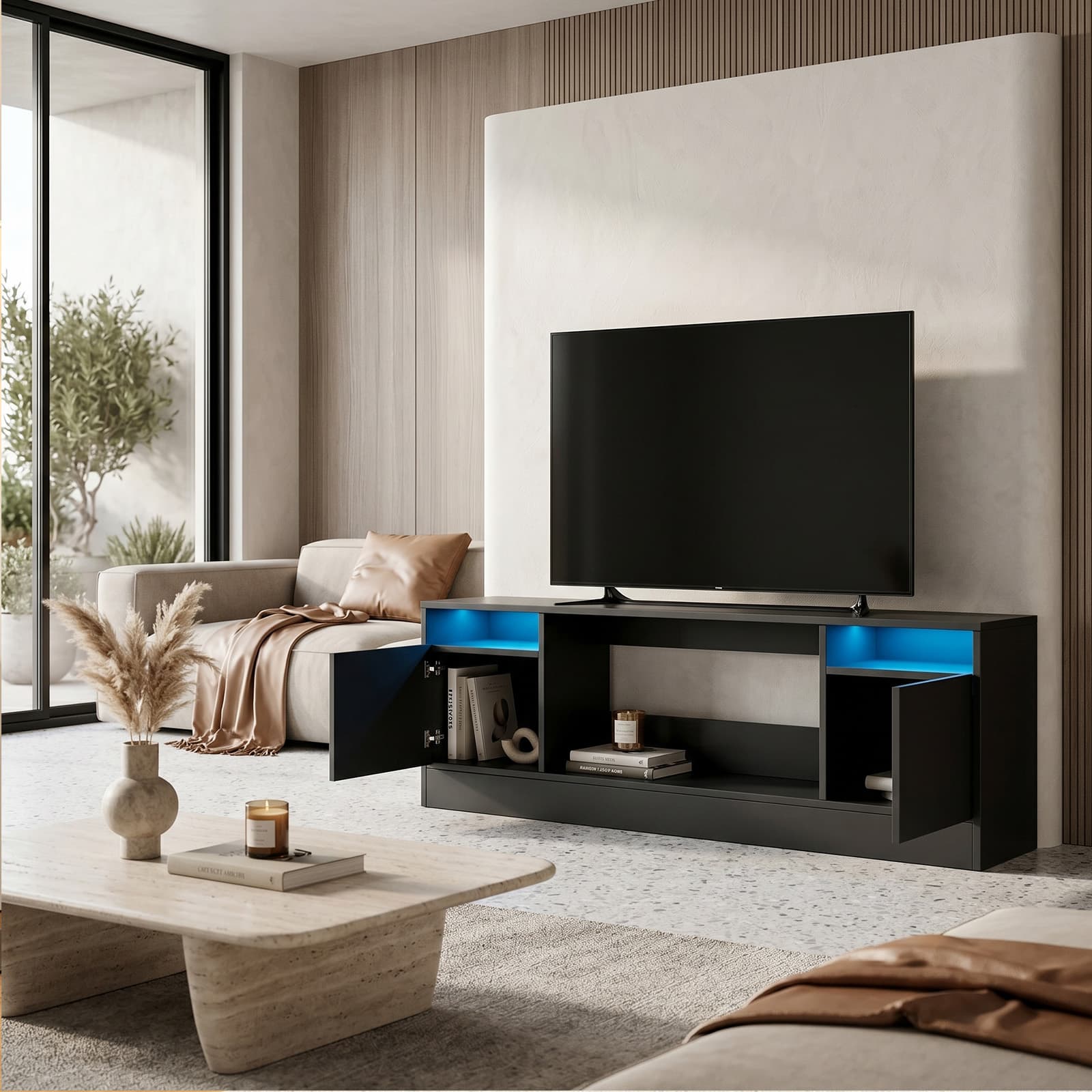 Black TV Console Entertainment Center for 75 inch TV - picture 2