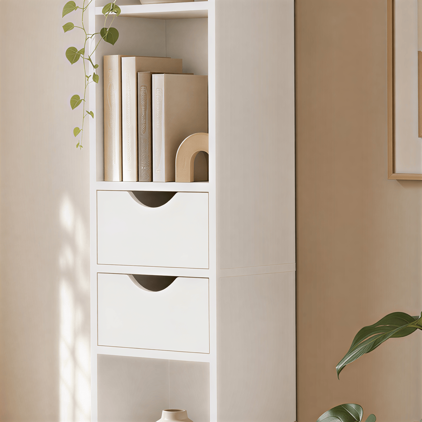 Tall Skinny Narrow Bookshelf with Drawers for Small Spaces - picture 5