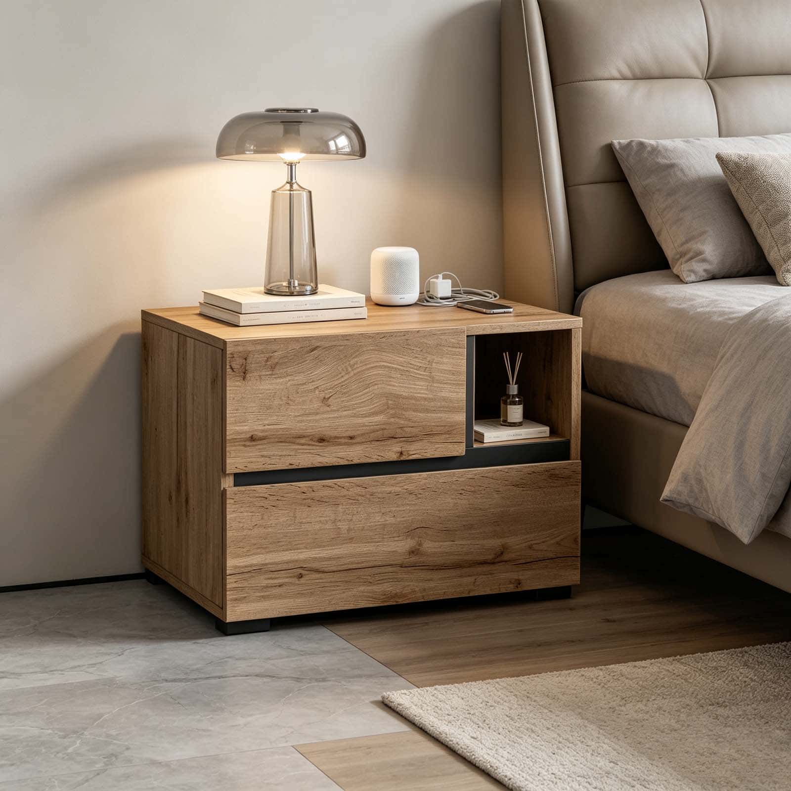 Rustic Wood Bedside Unit with drawers for Hotels - image 2