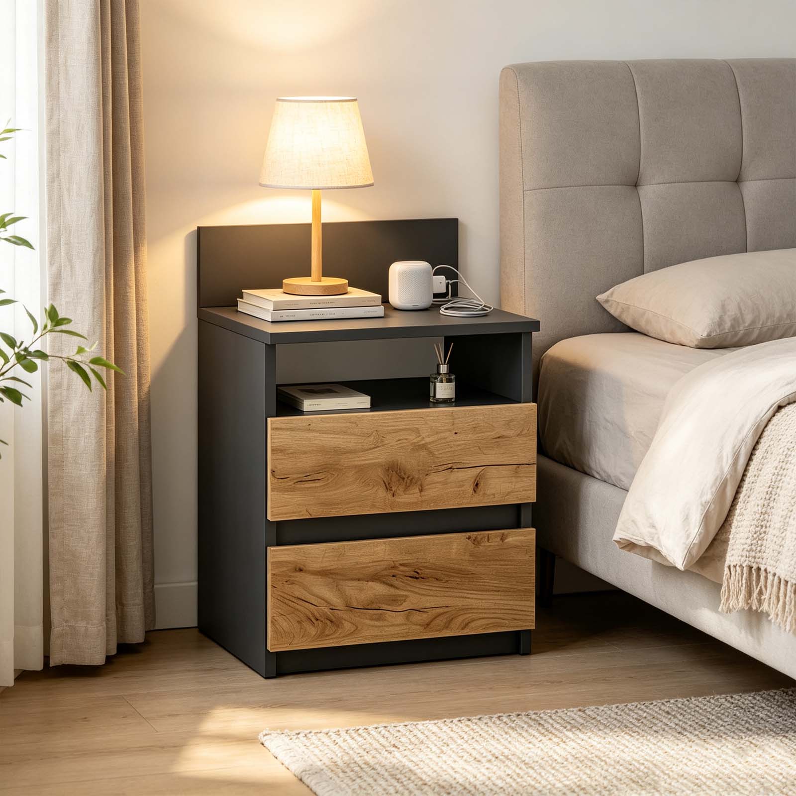 Black Modern Nightstand Set of 2 for rental apartments