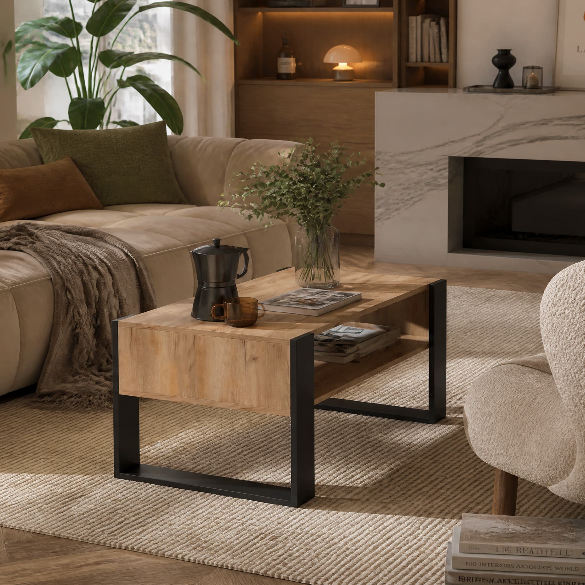 Wooden Coffee table with Metal Legs - front view