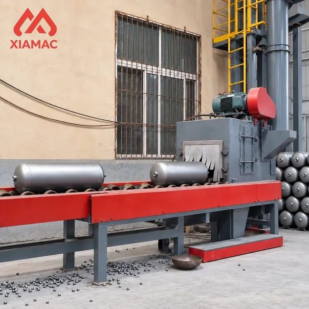 Industrial Shot Blast Cleaning Machine for LPG Gas Cylinder, Steel Tube and Pipe Rust Removal