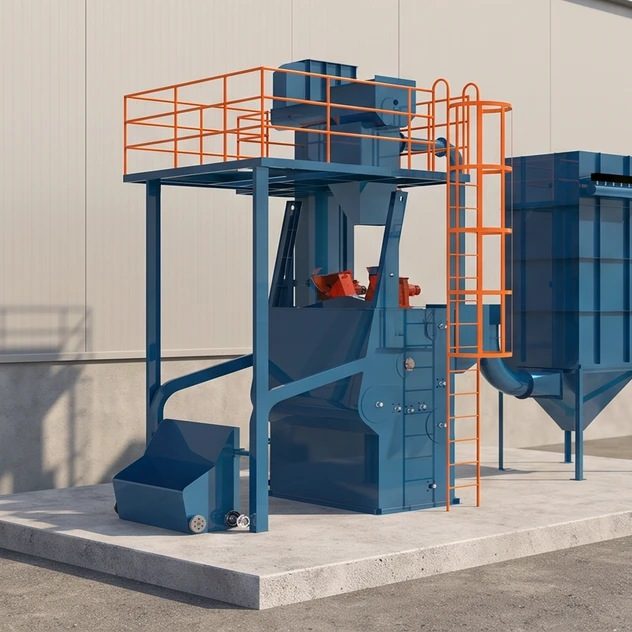 Automatic Rubber Belt Shot Blaster with Two Blast Wheels for Deburring & Descaling