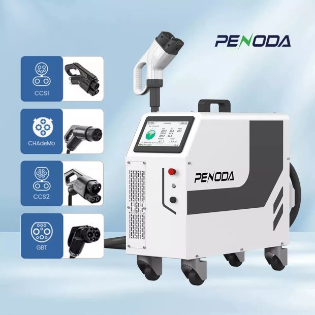 Compact portable EV charging station with rapid DC charging