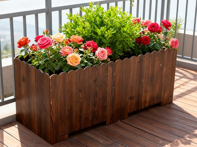 Macetero de madera con forma redonda