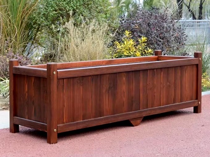 Maceta plana de madera para flores