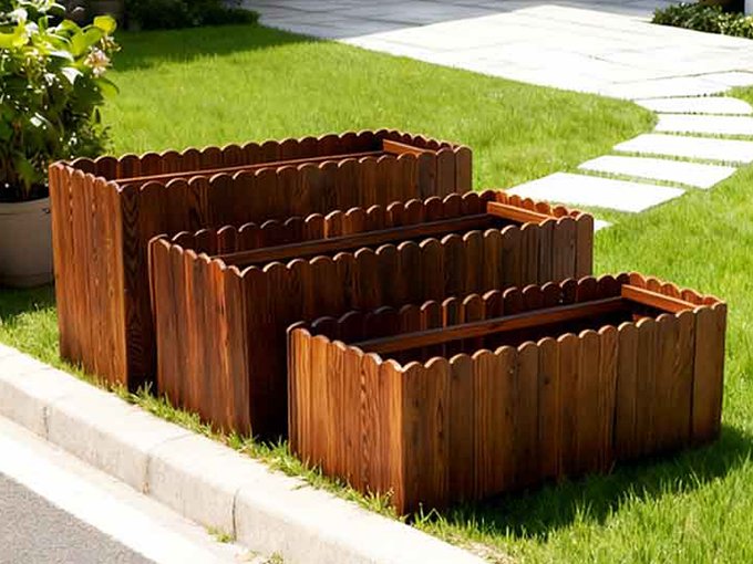 Macetero de madera con forma redonda