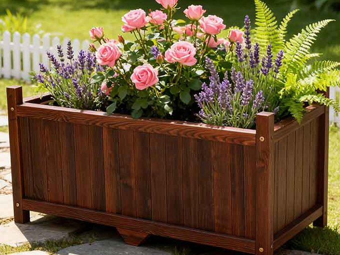 Maceta plana de madera para flores