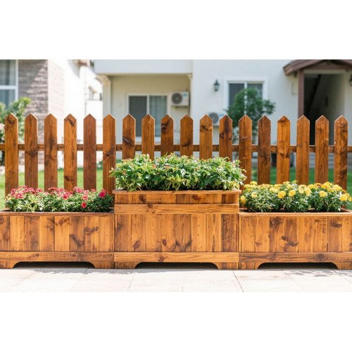 Maceta plana de madera para flores