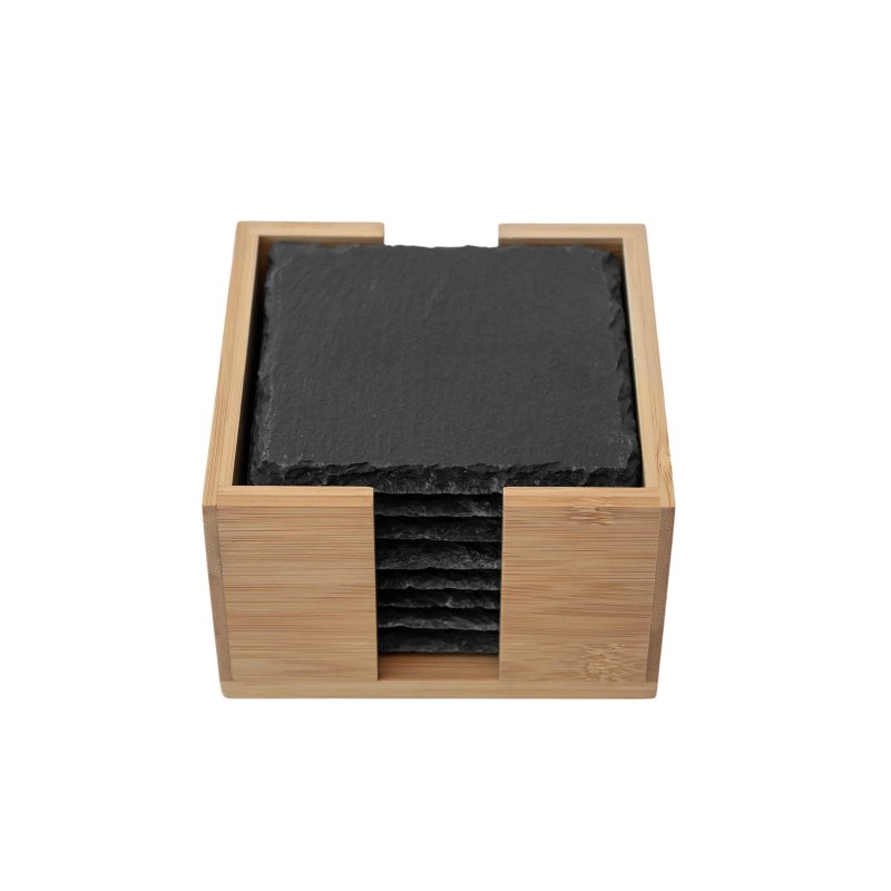 Slate coaster set with bamboo base 12cm #EVS400009