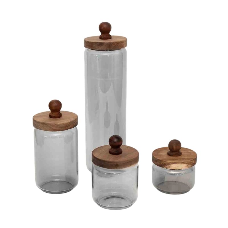 Glass storage jar with acacia wood lid #EVS600014