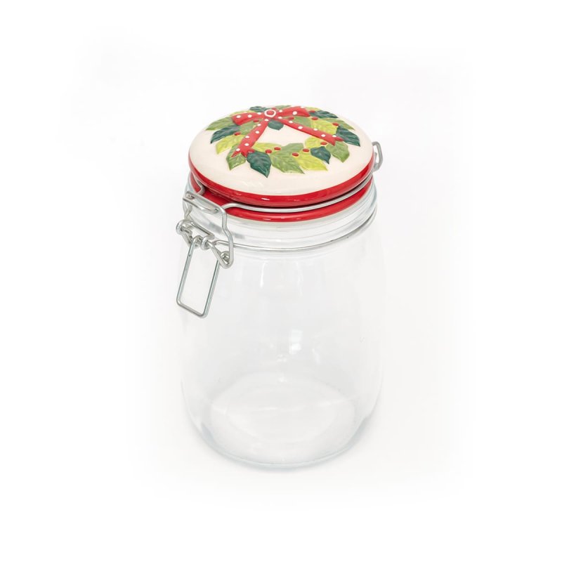 Glass storage jar with Xmas ceramic lid,800ml #EVS270026