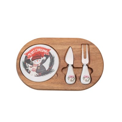 Acacia wood and printing marble cheese board with utensils EVS270009