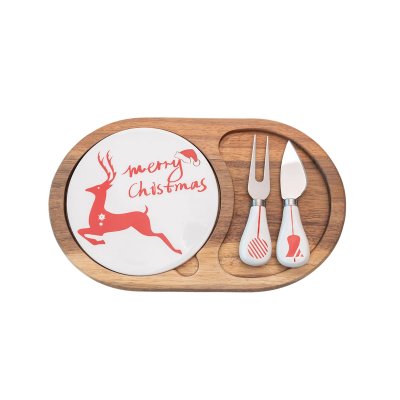 Acacia wood and printing marble cheese board with utensils EVS270010