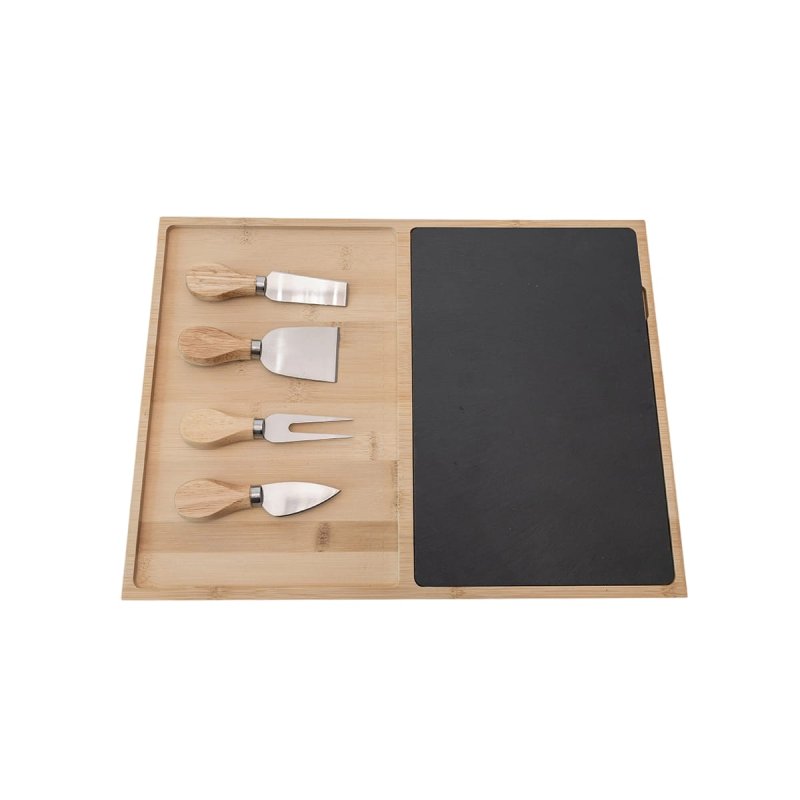 Bamboo and slate cutting board with utensils 40cm #EVS170046
