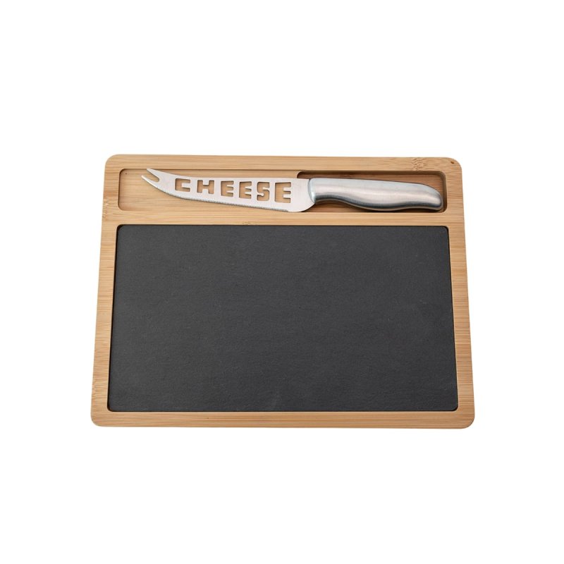 Bamboo and slate cutting board with knife 28cm #EVS170052