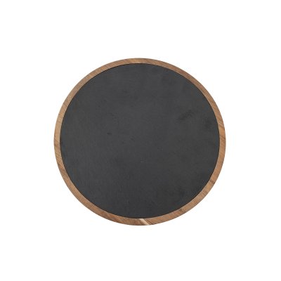 Acacia wood and slate tray with turntable EVS190005