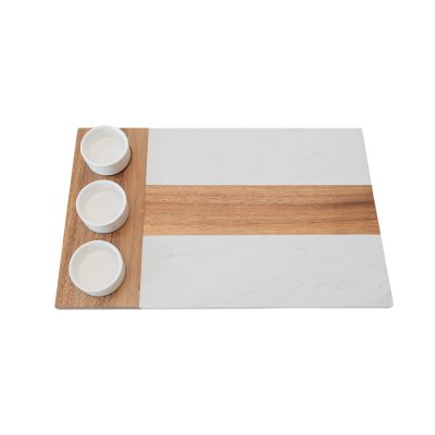 Marble and acacia wood cutting board with ceramic bowl EVS180004