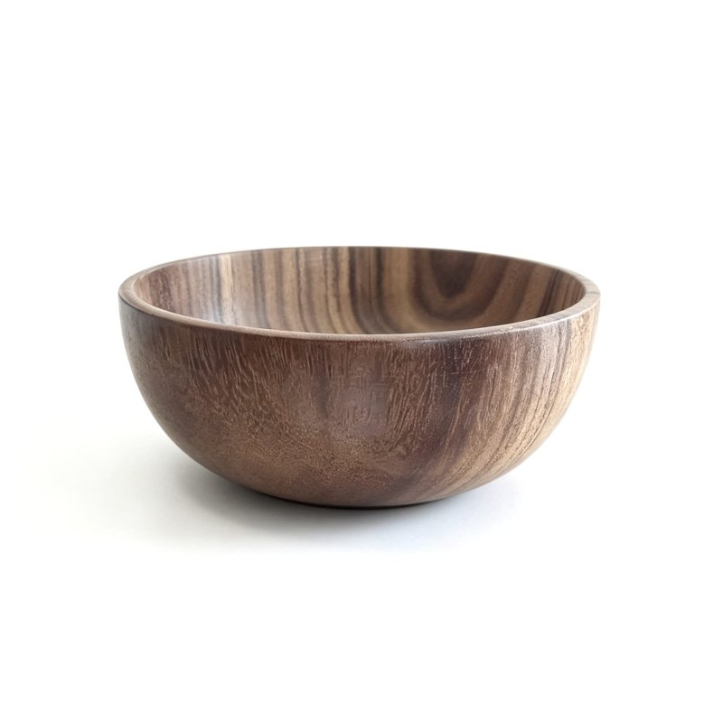 Round Solid Acacia Wood Serving Bowl for Fruit Salad Snack Daily Table Tableware Decor