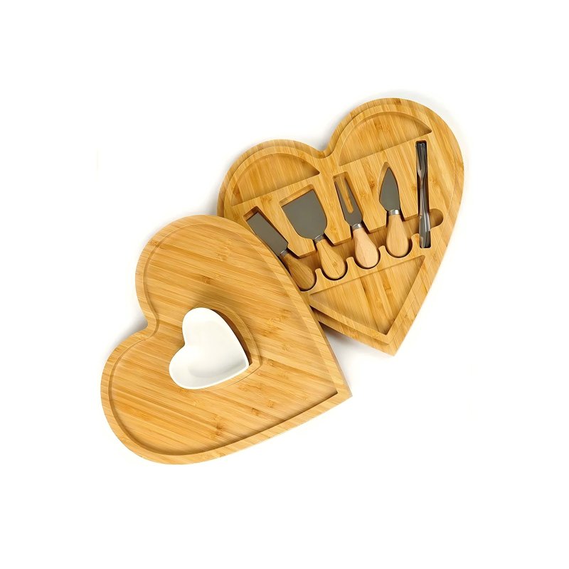Heart shaped bamboo cutting board with utensils 33cm #EVS170115