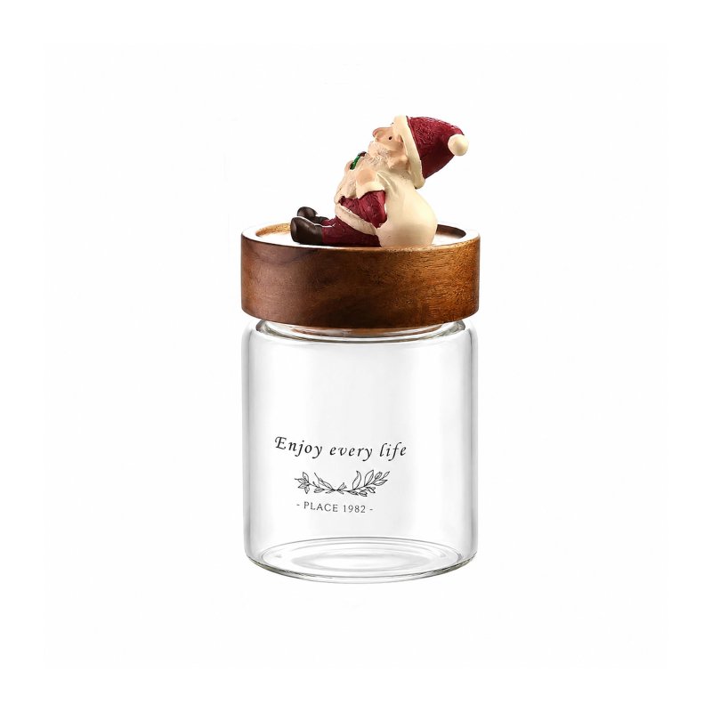 Christmas glass storage jar with acacia wood lid 350ml #EVS270035