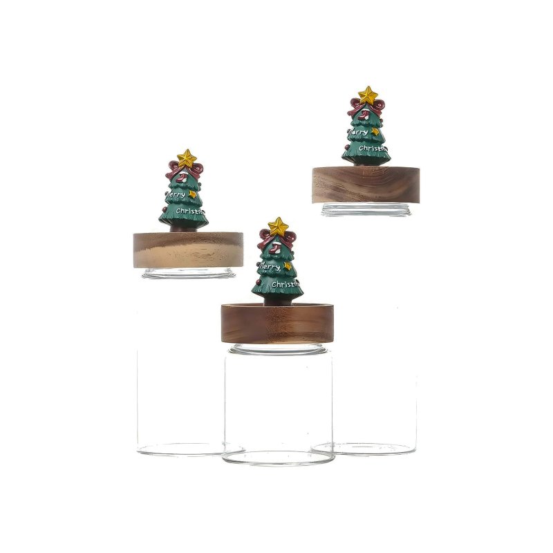 Christmas glass storage jar with acacia wood lid 350ml 550ml 750ml #EVS270036