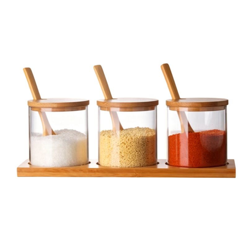 Glass spice jar with bamboo base #EVS130029
