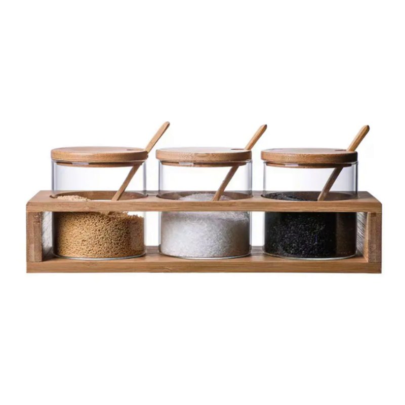 Glass spice jar with bamboo base #EVS130030