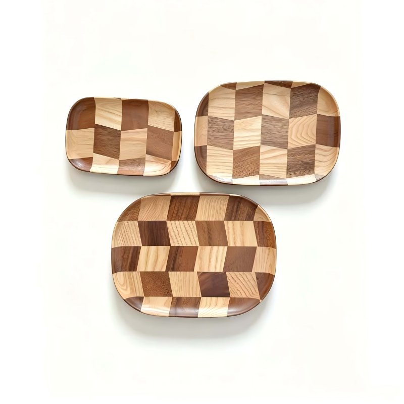 Acacia wood & Toon wood Oval Rounded Plate for Fruit Snack Food Serving Wooden Tray