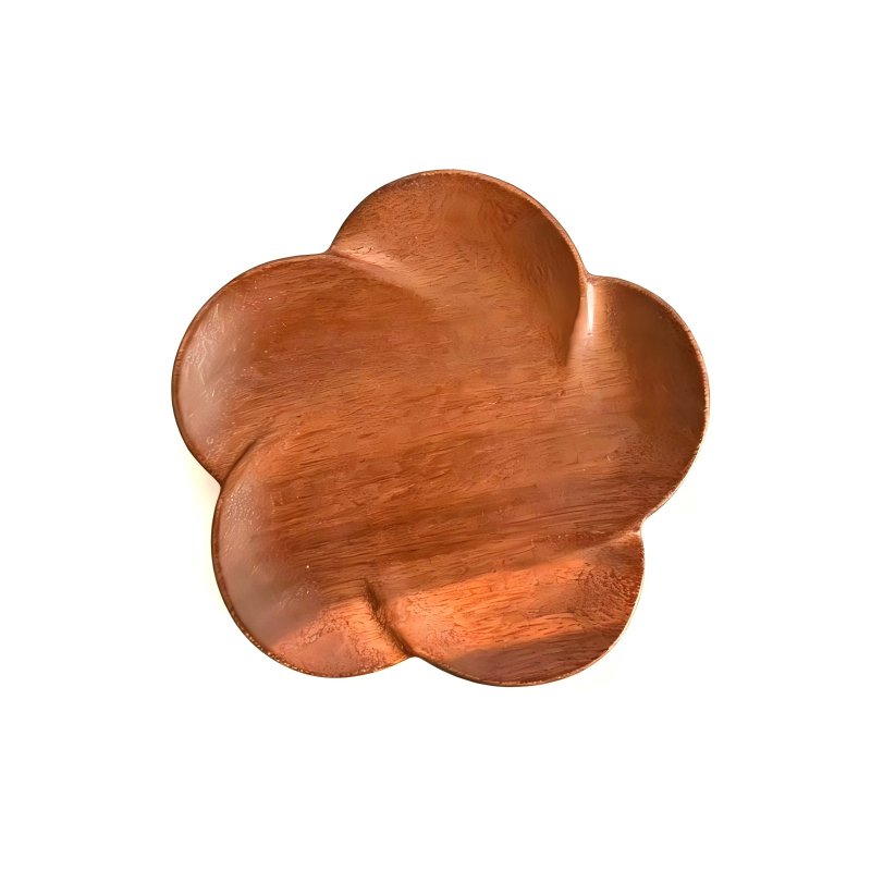 Flower Shaped Acacia Wood Serving Tray Snack Jewelry Storage Decorative Dish for Home Use