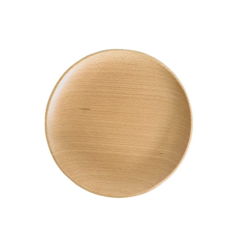 Natural Beech Wood Round Plate For Serving Dessert Fruit Snack Kitchen Food Dish Tray 