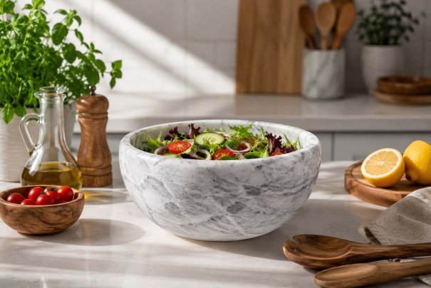 Best Seller | Natural Marble Salad Bowl – Elegant Design for Modern Dining