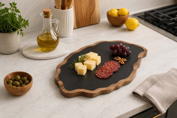 New Arrival | Cloud-Shaped Acacia Wood & Slate Cutting Board – A Perfect Blend of Style and Functionality
