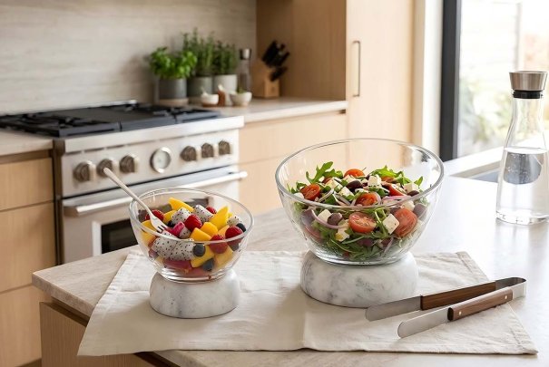 Best Seller | Glass Serving Bowl with Marble Base – A Modern Choice for Elegant Table Settings
