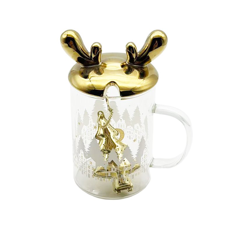 Glass cup with Xmas ceramic lid,500ml #EVS270031