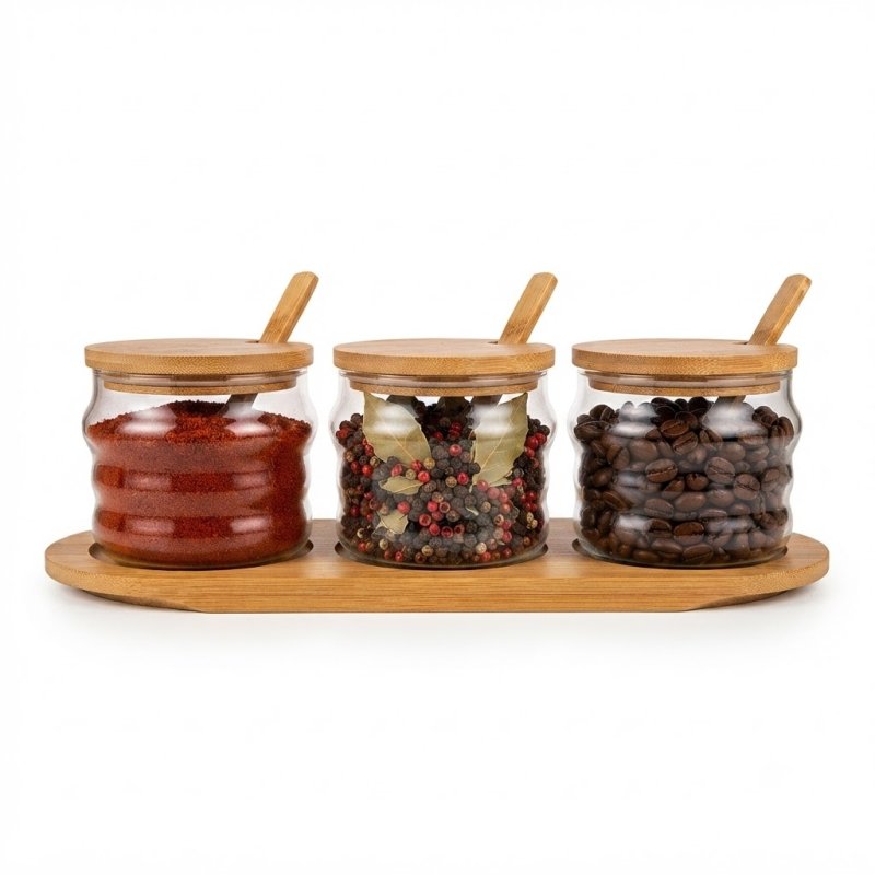Glass spice jar with bamboo base #EVS130031