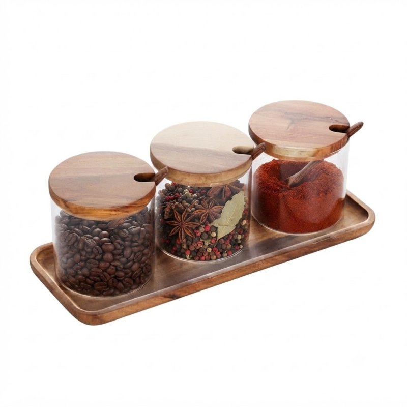 Spice jar with with acacia wood base #EVS130027