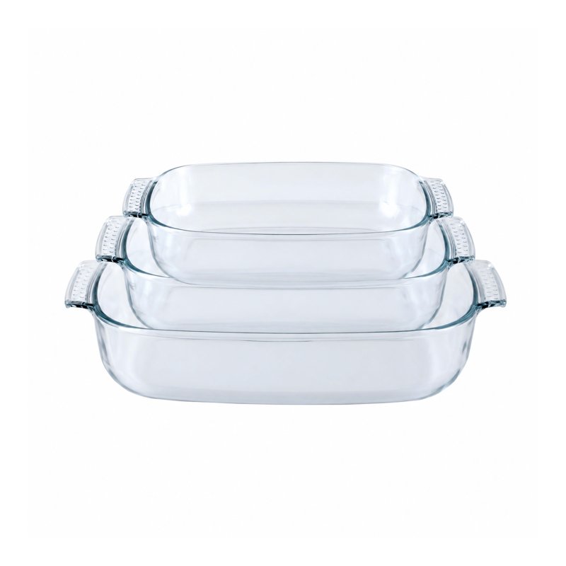 Rectangular heat-resistant borosilicate glass baking tray set