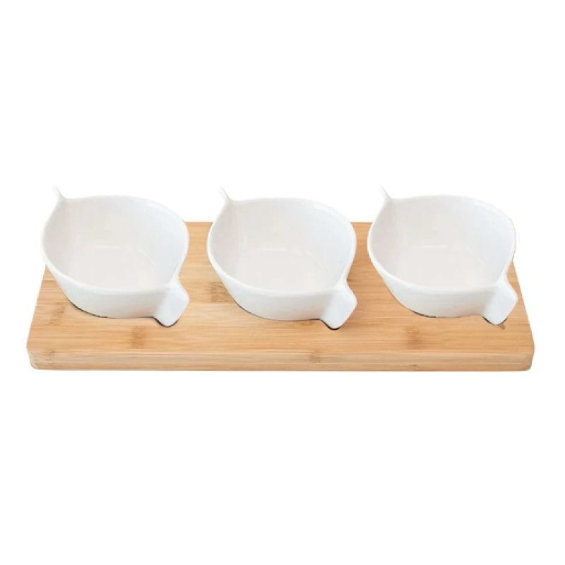 Bamboo base with ceramic dip bowl #EVS200006