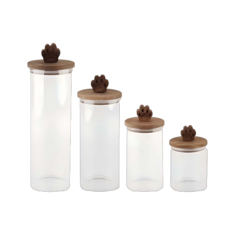 Glass Storage Jar With Acacia Wood Cat Paw Shape Lid