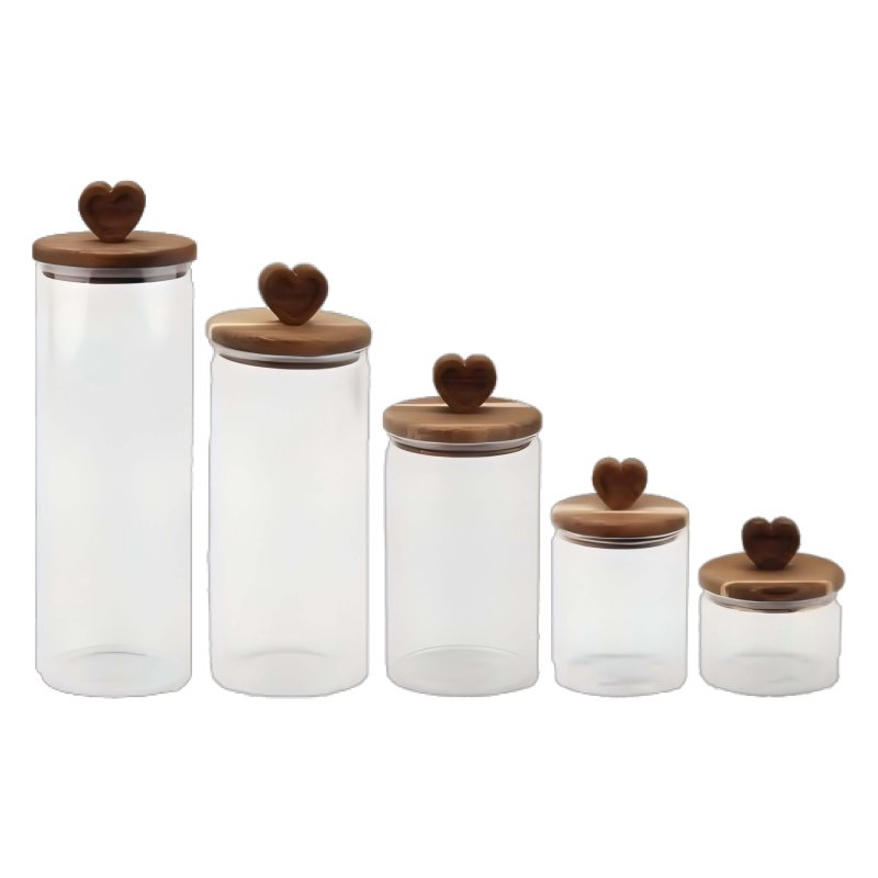 Valentine's Day Glass Storage Jar With Acacia Wood Heart lid 