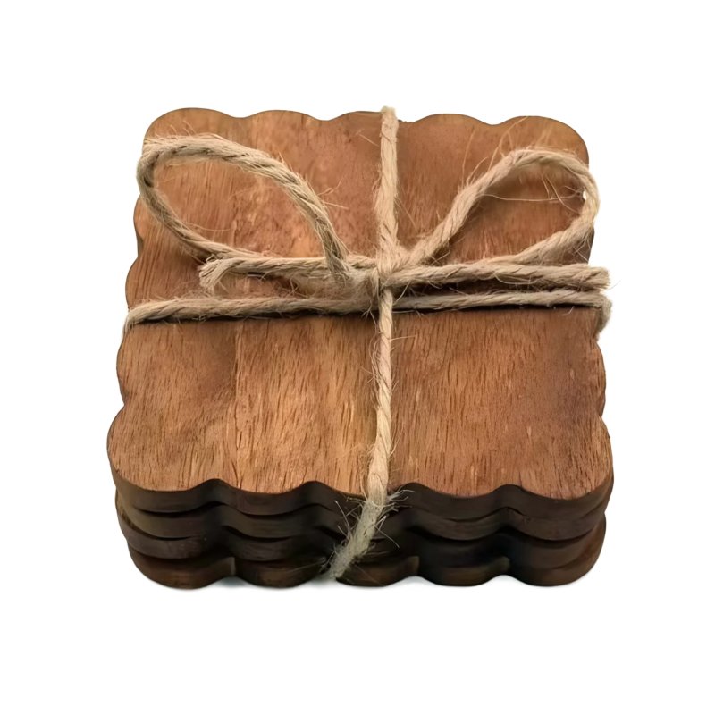 Wave Square Acacia Wood Coasters Heat Resistant Table Protection Cup Mats for Drinks