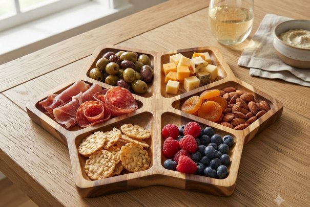 New Arrival: Star-Shaped Acacia Wood Divided Tray – Stylish Customizable Serving Solution