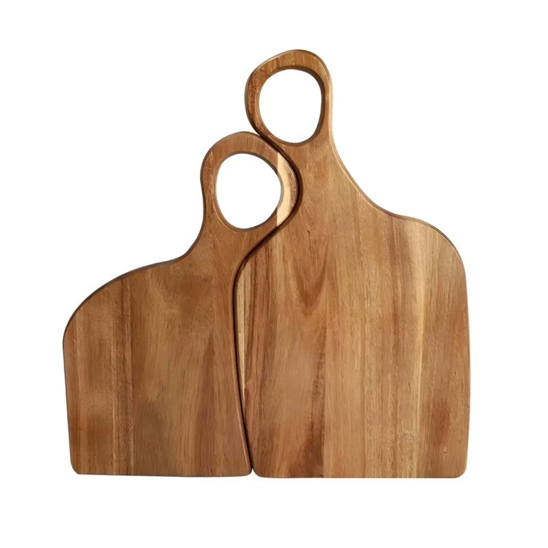 Set Of Two Acacia Wood Paddle Boards With Loop Handles For Cheese And Charcuterie Serving