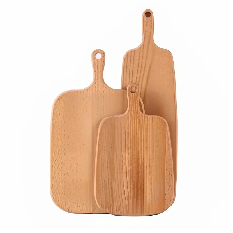 Set Of Three Olive Wood Paddle Cutting Boards With Hanging Holes For Kitchen Food Serving