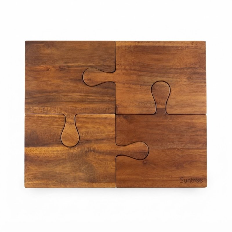 Square Puzzle-Shape Acacia Wood Serving Board For Cheese, Snacks And Party Food Display