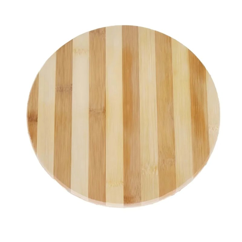 Round Striped Bamboo Serving Board For Pizza, Cheese, Bread And Appetizer Display