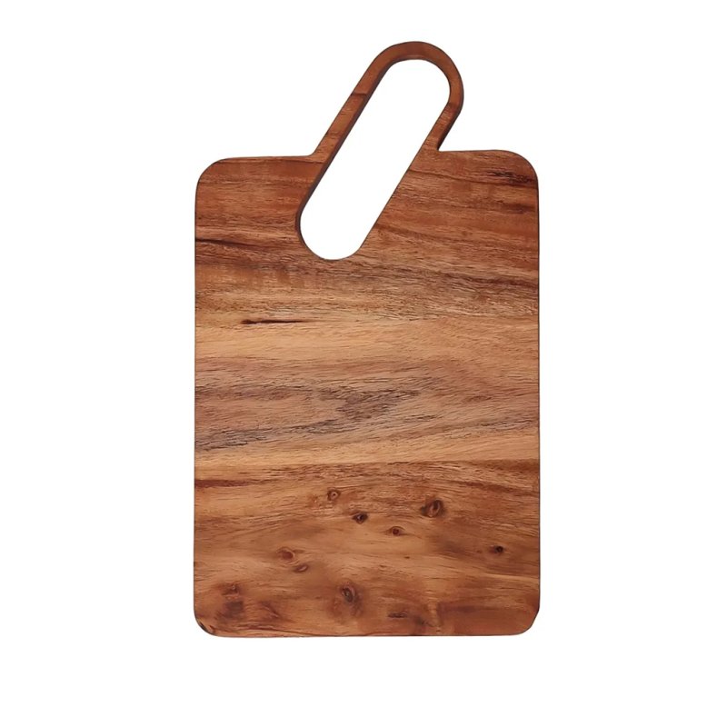 Rectangular Acacia Wood Paddle Board With Unique Cutout Handle For Charcuterie Serving